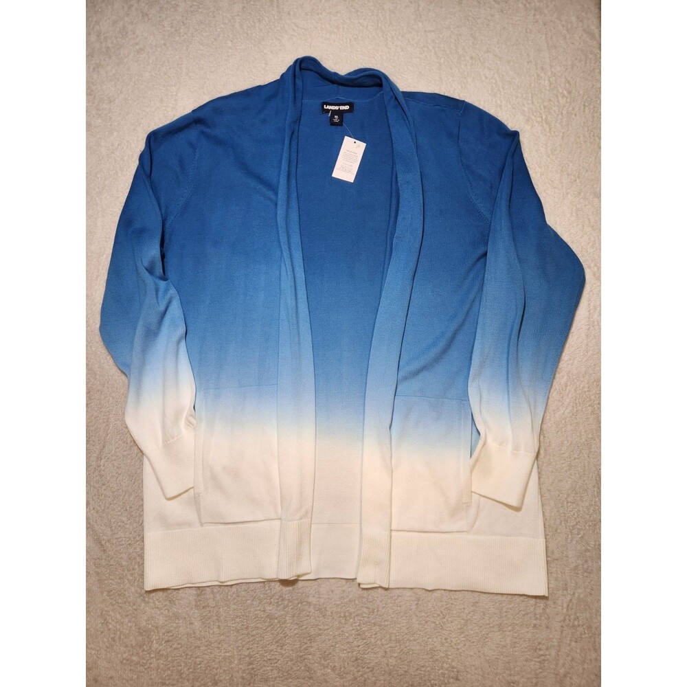 Lands' End Womens XL Ombre Open Front Cardigan Sweater Blue White NWT